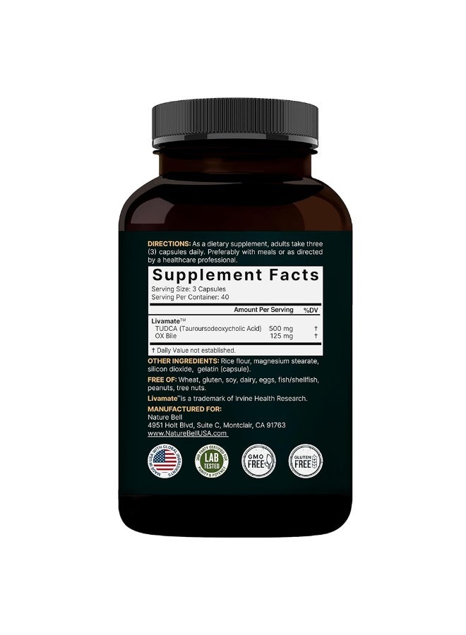 نايتشر بيل TUDCA 500mg with OX Bile 125mg Per Serving, 120 Capsules – Bile Salts Support, High Absorption Livamate Formula | Liver Cleanse Detox & Repair Supplement | Natural Bitter Taste – Third Party Tested - Image 2